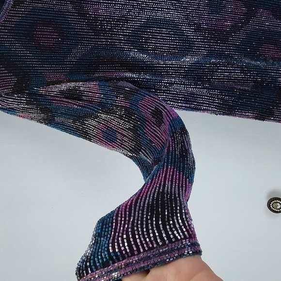 Carolyne Barton Purple Heavily Beaded Geometric Vintage Dressy Blouse Sz.L - Picture 4 of 12